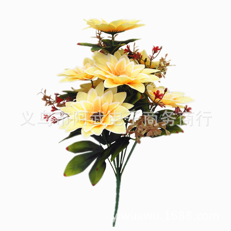 Factory direct sales of cross-border artificial flowers for home and garden decoration, flower room interior and exterior decoration, flower arrangements, 12 pieces of Christmas chrysanthemums Item Picture