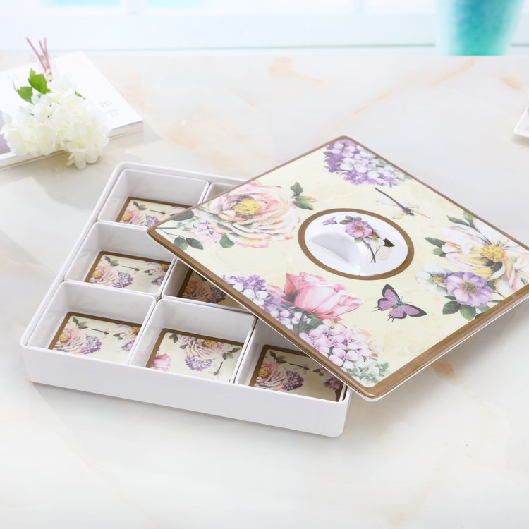 Candy Box Creative Household Division With Cover Melamine Dry Fruit Tray European Wedding Candy Box Living Room Melon Seed Snack Tray Application Scenario