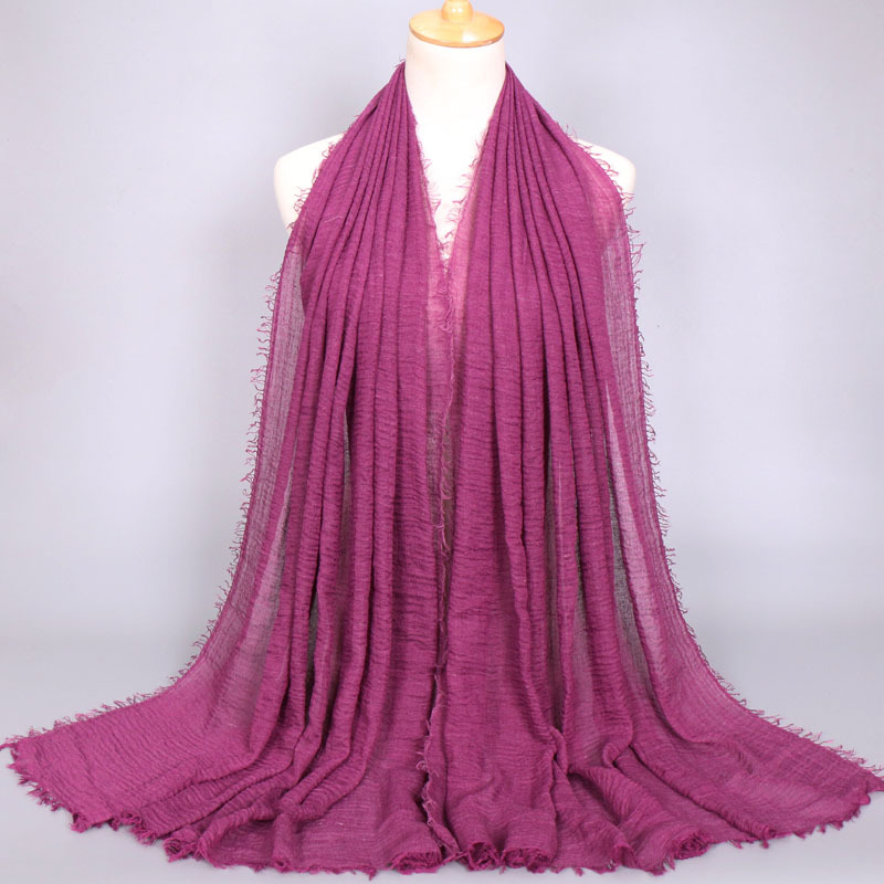 New pleated single-color cotton solid color scarf with natural pleated human cotton and wool brim large-sized women's headscarf BS414 Specification image