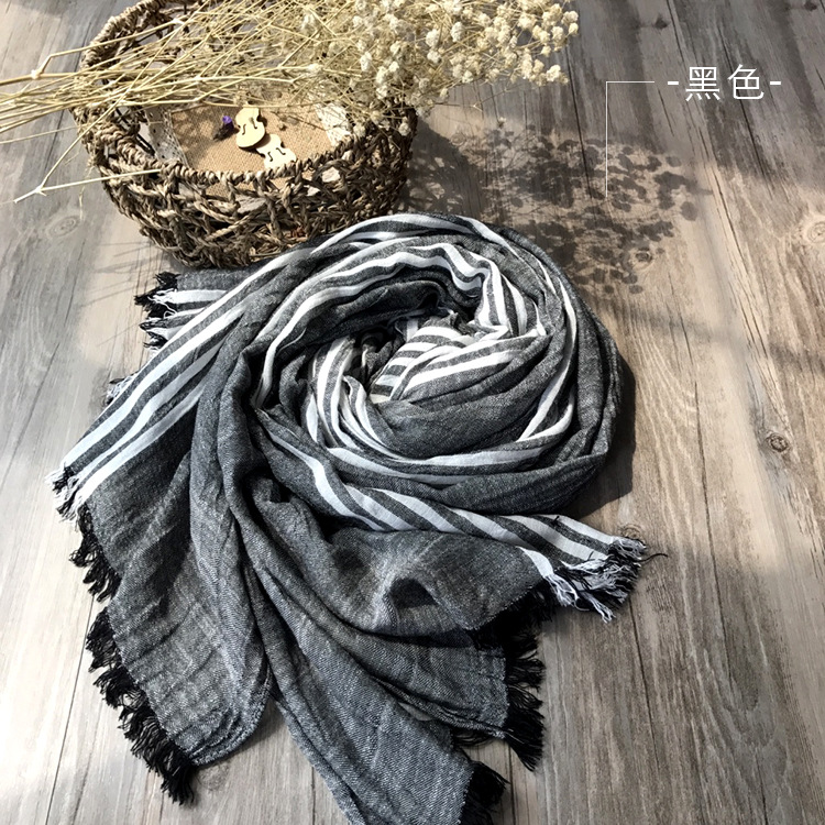 Amazon Men's Scarf Spring And Autumn New Europe And The United States Casual Striped Cotton Scarf Female Thin Foreign Trade Scarf Cross-Border details Picture
