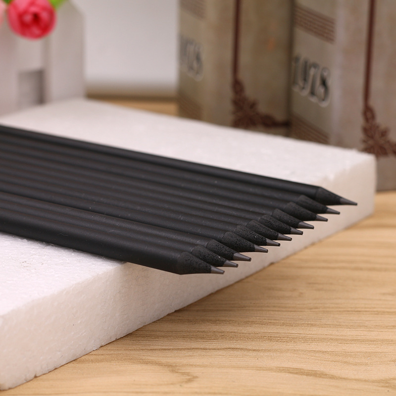 厂家批发HB圆杆哑光黑树脂铅笔批发铅笔可印刷logo酒店会议广告笔