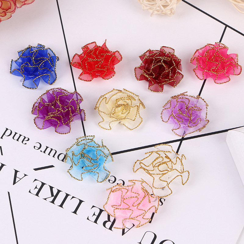 金边纱带康乃馨立体手工花朵 diy饰品配件头饰服装辅料胸花定zuo