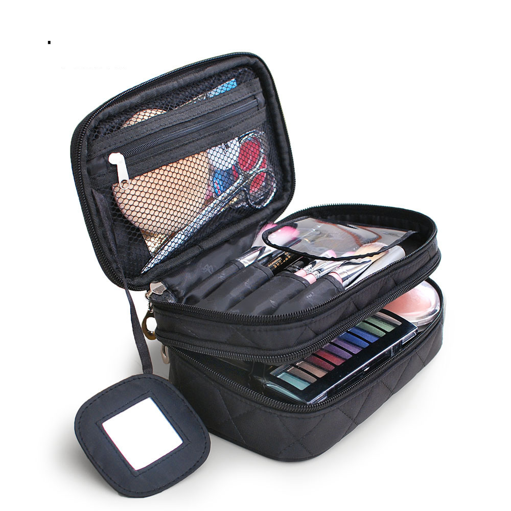 Waterproof Double-Layer Makeup Bag Creative Geometric Diamond Mesh Toiletry Bag New Nylon Storage Bag Portable Makeup Box Wholesale
