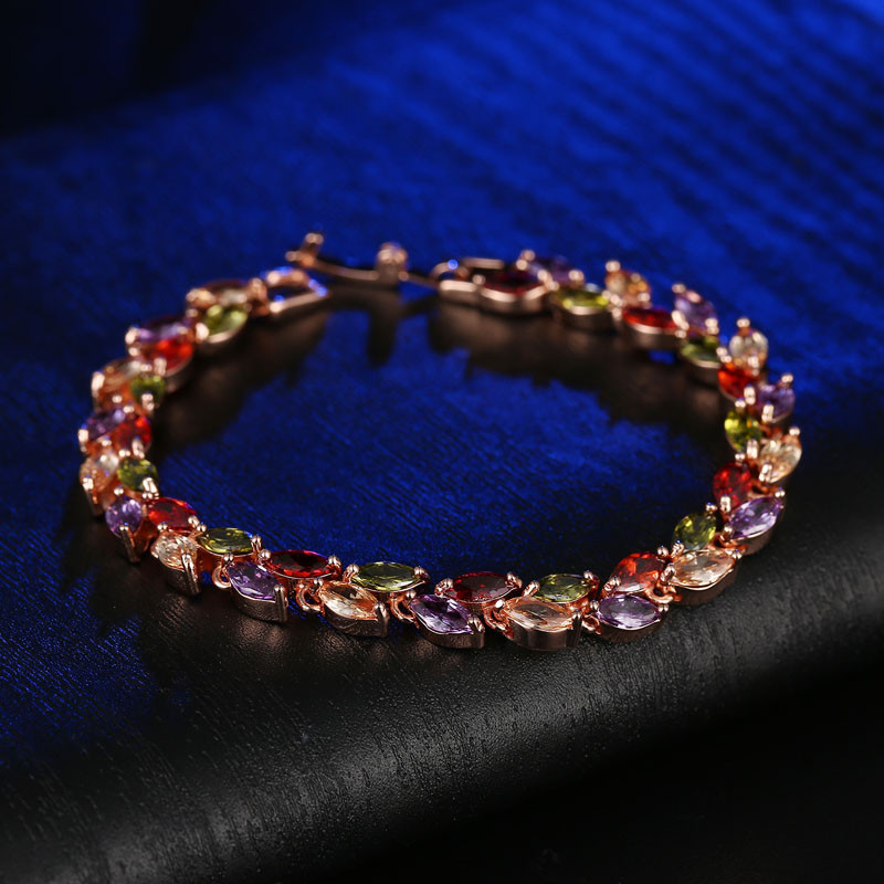 Seven-color crystal willow leaf bracelet, European and American bracelet accessories, fashionable copper zircon bracelet wholesale, wish Hot sale Specification image