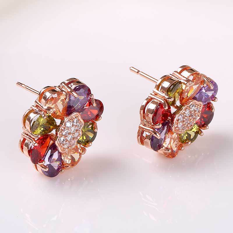 Kashi Cross-border Jewelry wish Stud Earrings, colorful zircon stud earrings, Mona Lisa Seven-color crystal copper gold-plated stud earrings for women Specification image