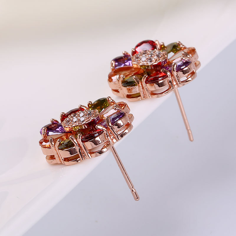 Kashi Cross-border Jewelry wish Stud Earrings, colorful zircon stud earrings, Mona Lisa Seven-color crystal copper gold-plated stud earrings for women details Picture