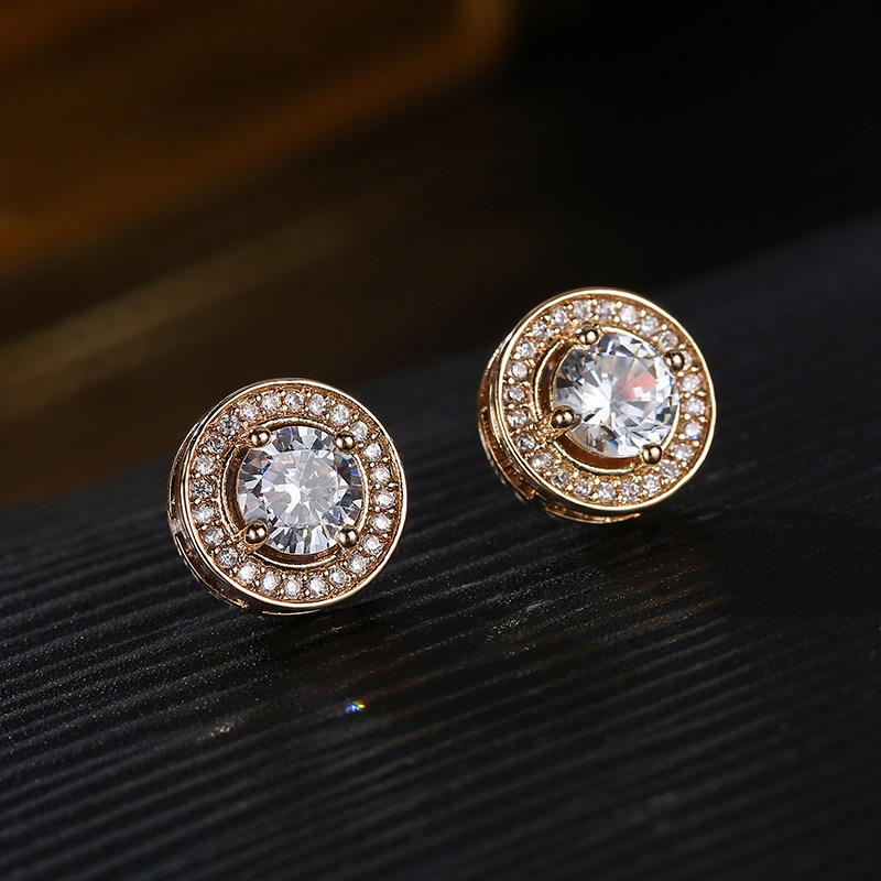 Starry sky round earrings 2022 New Fashion earrings for men, zircon stud earrings full of diamonds, European and American creative accessories wholesale Specification image