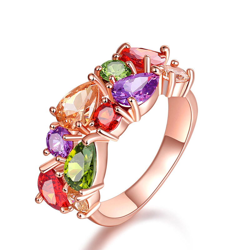 Wholesale of European and American fashionable colored crystal rings, Mona Lisa AAA zircon rings, rose gold rings and other accessories