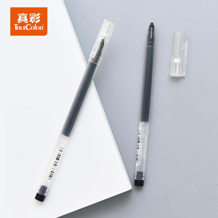真彩0.5mm  中性笔 大容量针管黑色红色蓝色签字水笔12支盒装批发