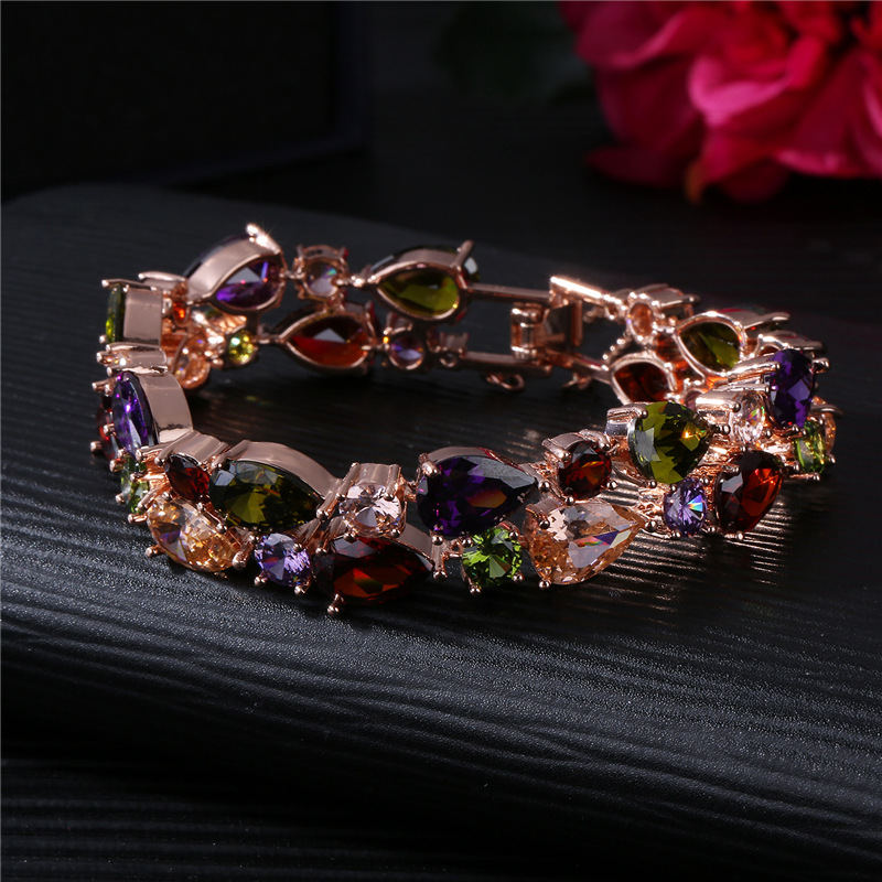 Mona Lisa bracelet, European and American colored zircon, seven-color rose gold bracelet, exaggerated small commodities from Yiwu street stall details Picture