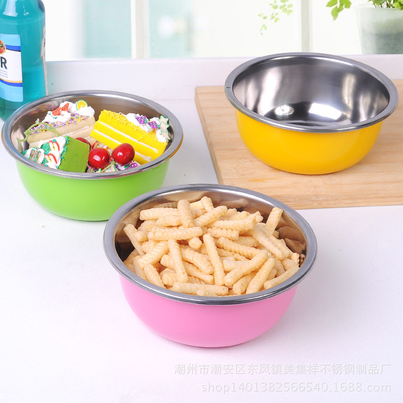 Manufacturer's thickened colored basin kitchen three-piece set, five-piece set, stainless steel reverse edge seasoning VAT, colorful basin set gift details Picture