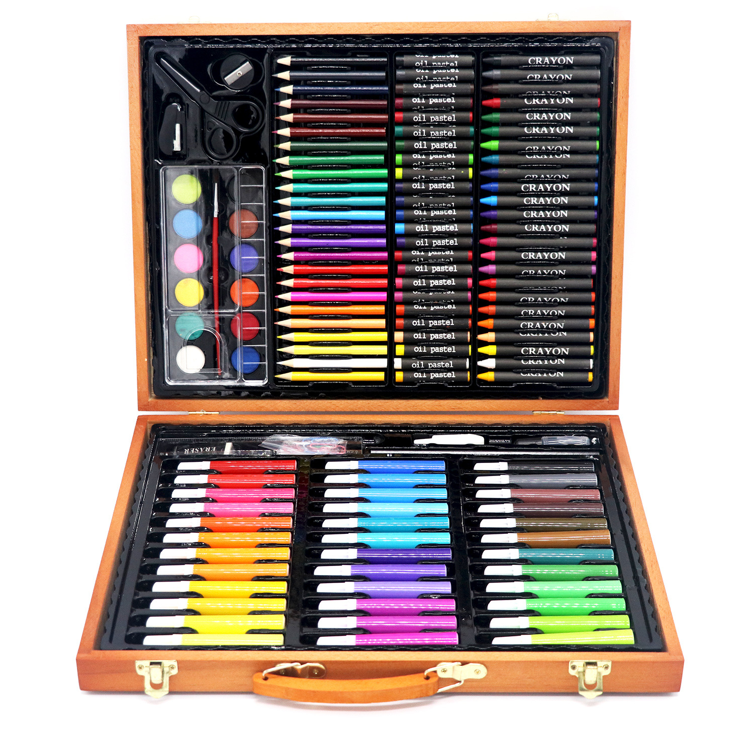 跨境热卖180pcs木盒儿童绘画套装水彩笔学生开学礼物画笔套装批发