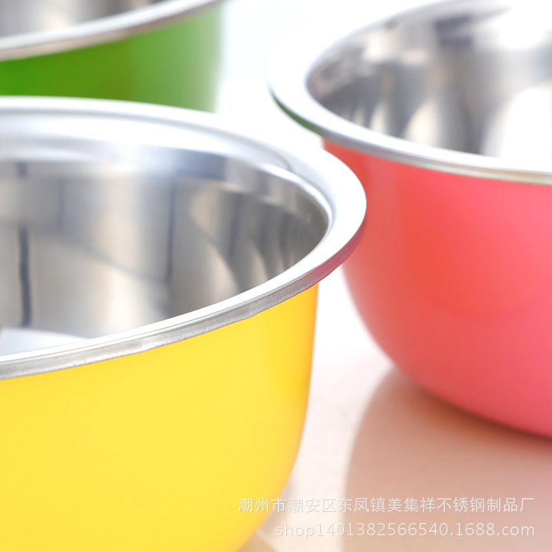Manufacturer's thickened colored basin kitchen three-piece set, five-piece set, stainless steel reverse edge seasoning VAT, colorful basin set gift Specification image