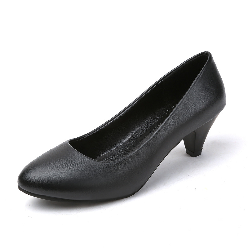 Comfortable Professional Shoes Work Shoes Formal Dress Etiquette Interview Shoes Women's Shoes Small Leather Shoes Single Mid-Heel Autumn Black Shoes Spring Item Picture