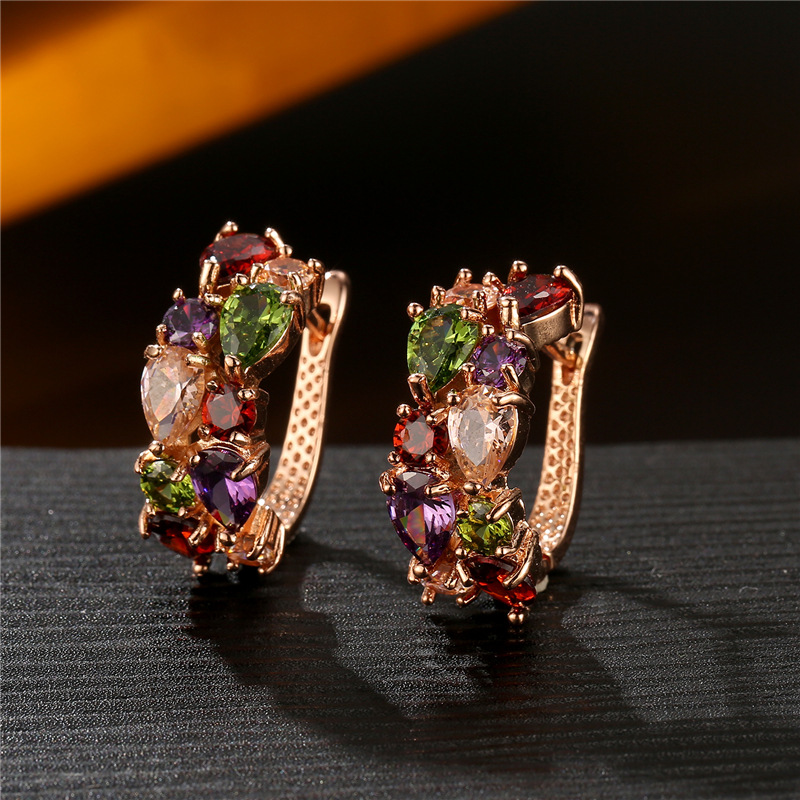 Mona Lisa earring, a best-selling crystal zircon fashion rose gold earring in Europe and America, zircon earrings, cross-border earrings details Picture
