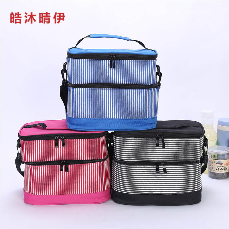 New portable lunch bag, aluminum foil insulation striped double-layer insulation bag, food preservation ice bag, insulation box, insulation bag, meal bag, catering camping box, ice bag, insulation bag, insulation box