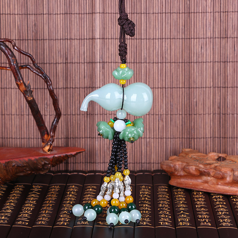 国潮汽车挂件玉石香水葫芦车内挂装饰品车载高档精品莲花平安福禄吊坠