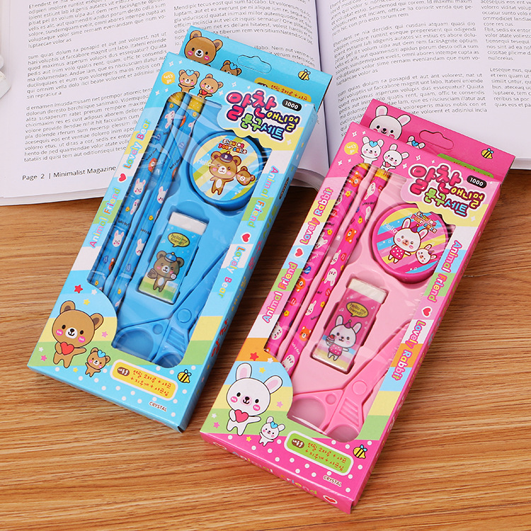 创意文具五件套可爱卡通熊兔文具套装儿童小学生奖品礼物厂家批发