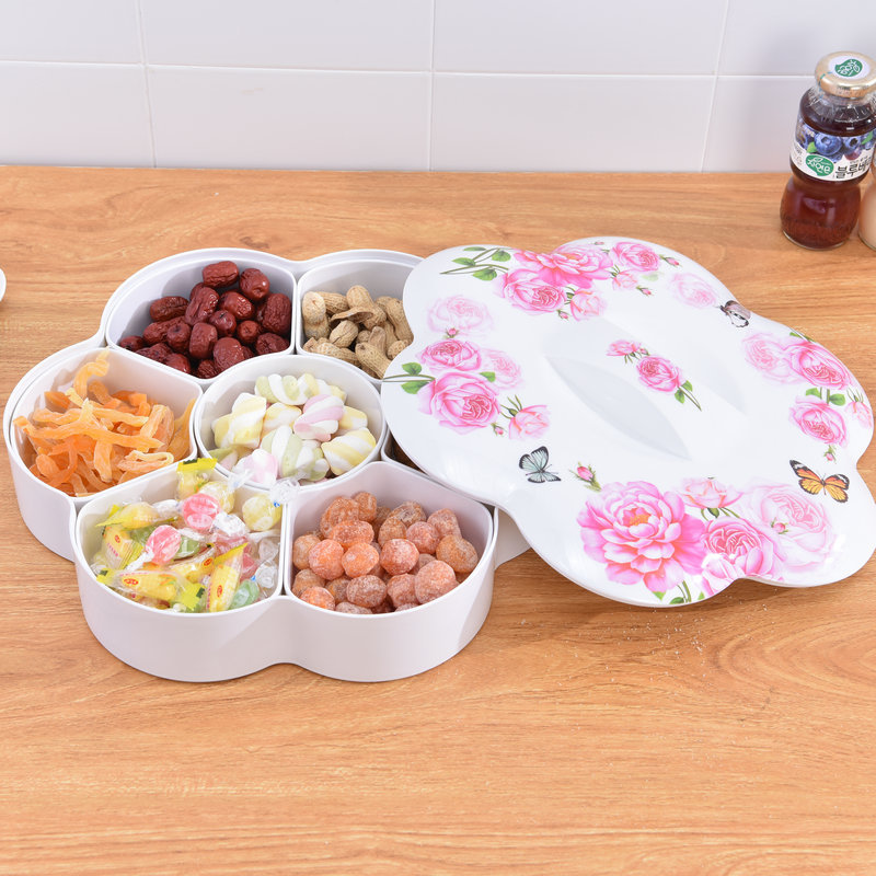 Candy Box Creative Household Division With Cover Melamine Dry Fruit Tray European Wedding Candy Box Living Room Melon Seed Snack Tray