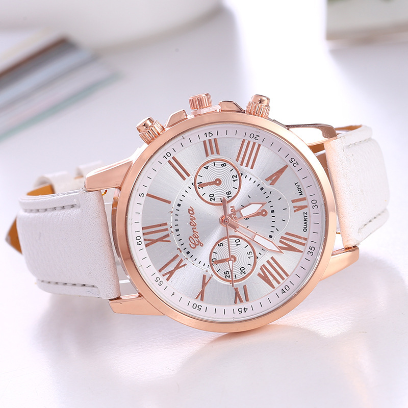 New ladies' leather strap watch, Geneva quartz leather strap, fashionable women's watch, men's watch with scale Item Picture