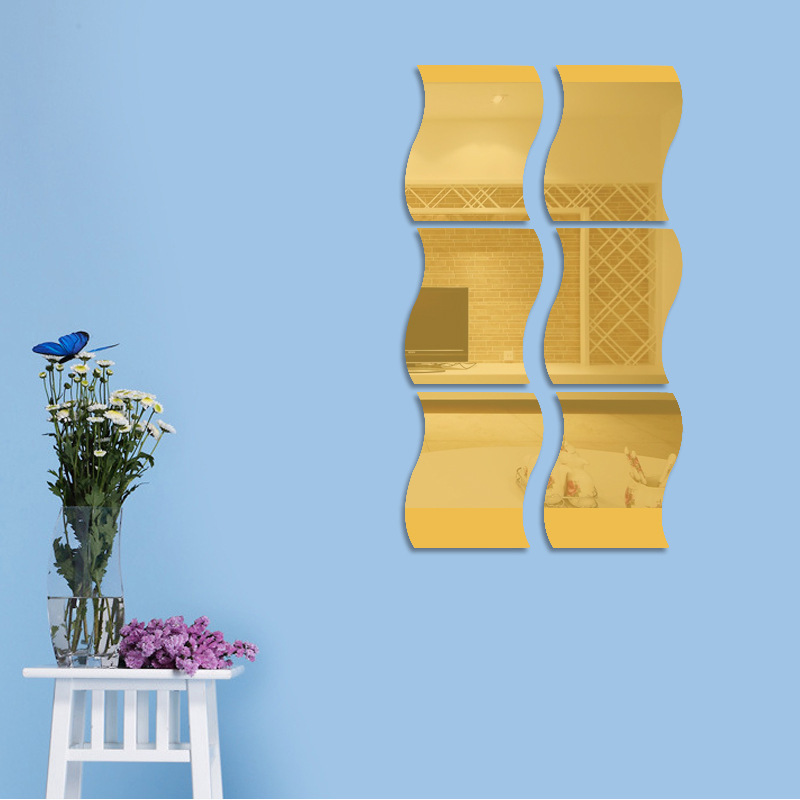 Cross-border supply of six pieces of wave combination mirror stereo wall stickers children's room wall stickers mirror wall stickers new wall stickers Application Scenario