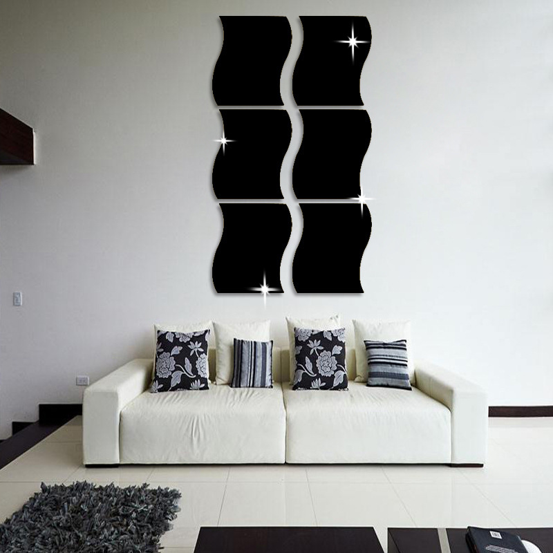 Cross-border supply of six pieces of wave combination mirror stereo wall stickers children's room wall stickers mirror wall stickers new wall stickers Specification drawing