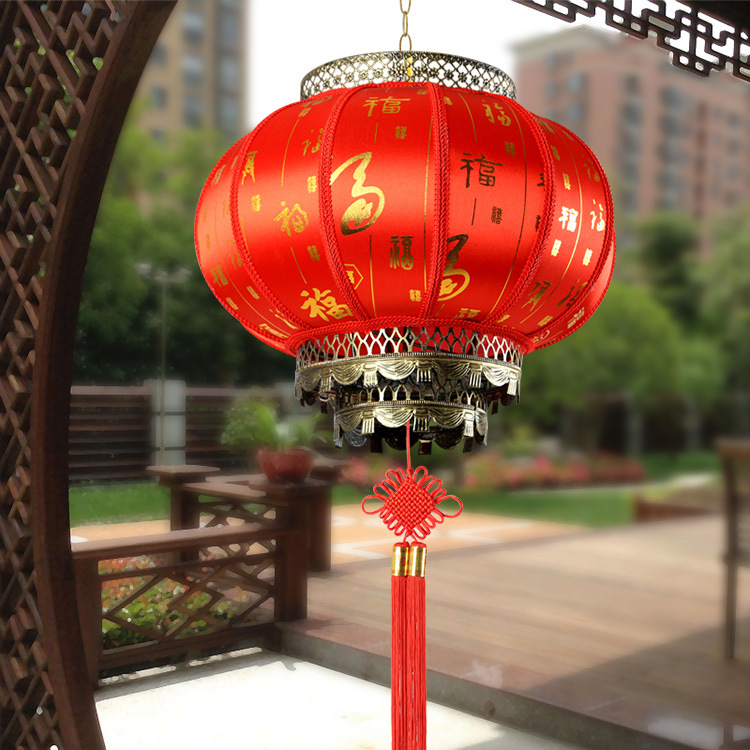 户外圆羊皮灯笼吊灯挂饰大红结婚新年中国风仿古中式广告灯笼详情图2