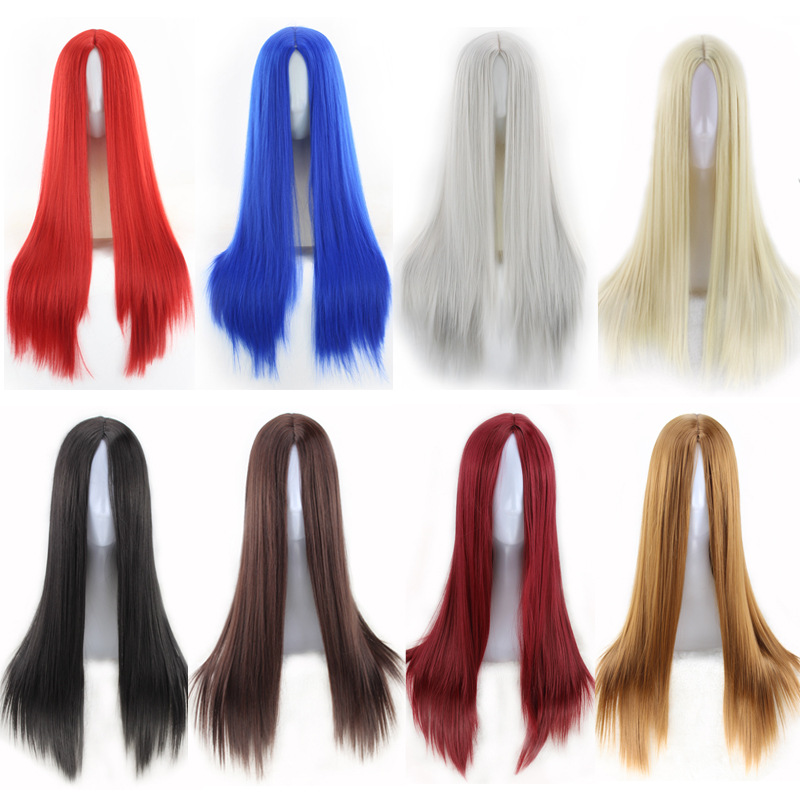 Wholesale of new black mid-parted long straight hair wigs for women made of high-temperature synthetic fiber from Europe, America and Africa details Picture