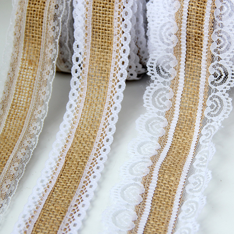 Factory direct sales of DIY handmade Christmas and wedding craft lace and webbing, 10-meter lace ribbon and linen roll on both sides Specification image