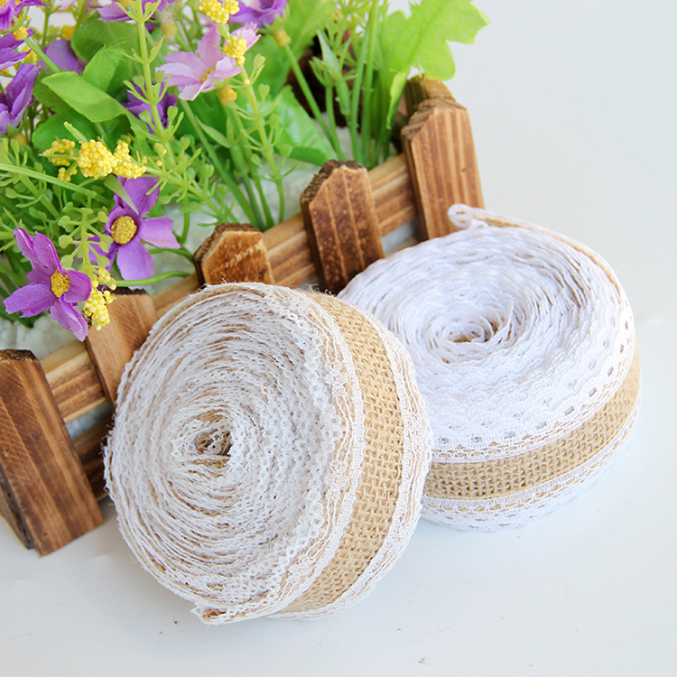 Factory direct sales of DIY handmade Christmas and wedding craft lace and webbing, 10-meter lace ribbon and linen roll on both sides Item Picture