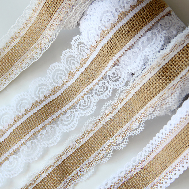 Factory direct sales of DIY handmade Christmas and wedding craft lace and webbing, 10-meter lace ribbon and linen roll on both sides