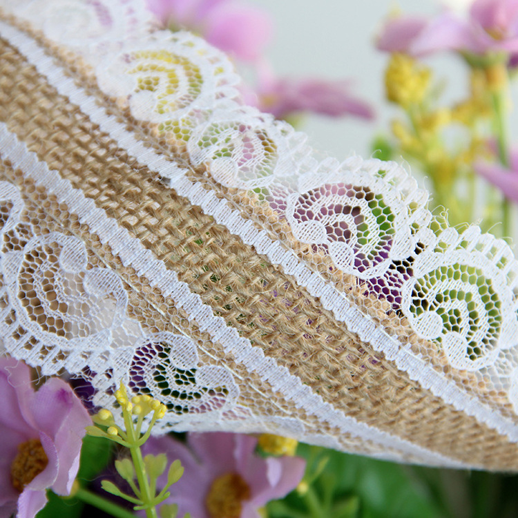 Factory direct sales of DIY handmade Christmas and wedding craft lace and webbing, 10-meter lace ribbon and linen roll on both sides details Picture