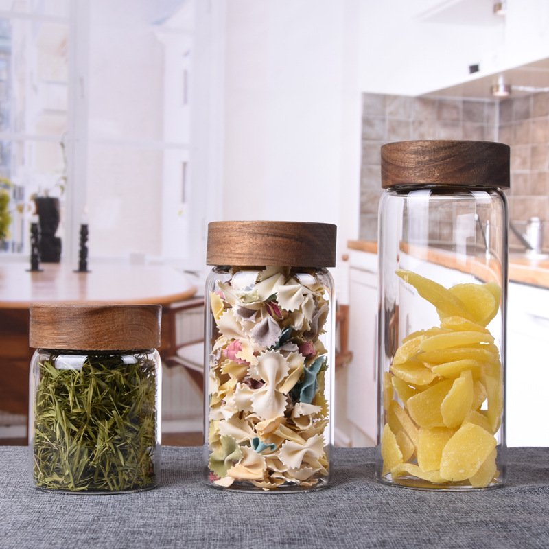 批发蜂蜜螺纹口透明玻璃瓶储物罐厨房食品级杂粮收纳咖啡豆密封罐图