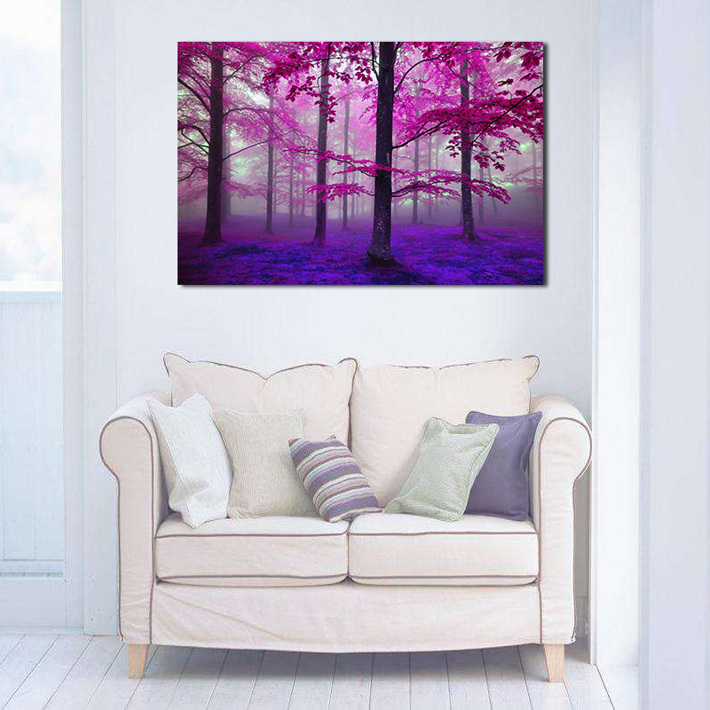 家居客厅卧室玄关无框帆布装饰挂画 唯美紫树林高清喷绘油画画芯详情图4