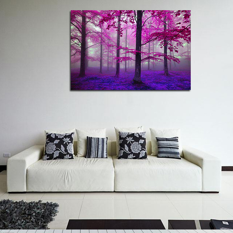 家居客厅卧室玄关无框帆布装饰挂画 唯美紫树林高清喷绘油画画芯详情图3