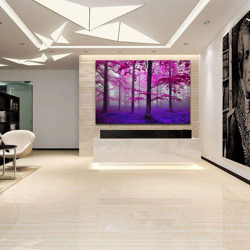 家居客厅卧室玄关无框帆布装饰挂画 唯美紫树林高清喷绘油画画芯详情图1