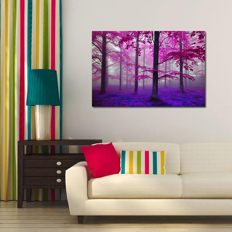 家居客厅卧室玄关无框帆布装饰挂画 唯美紫树林高清喷绘油画画芯详情图2