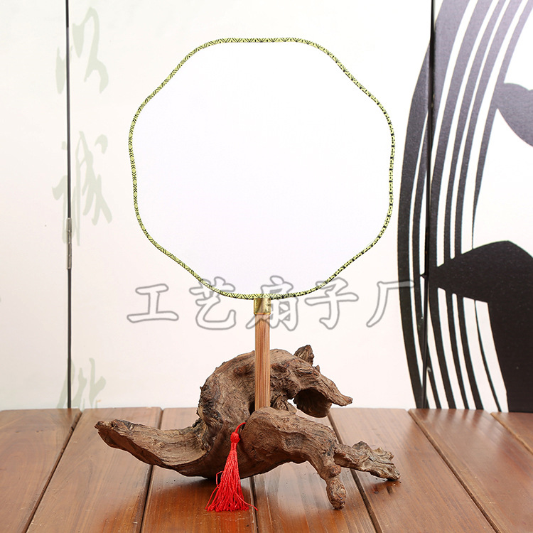 中国风绢丝扇面diy 梅花形扇绘画写字创意美术空白扇子