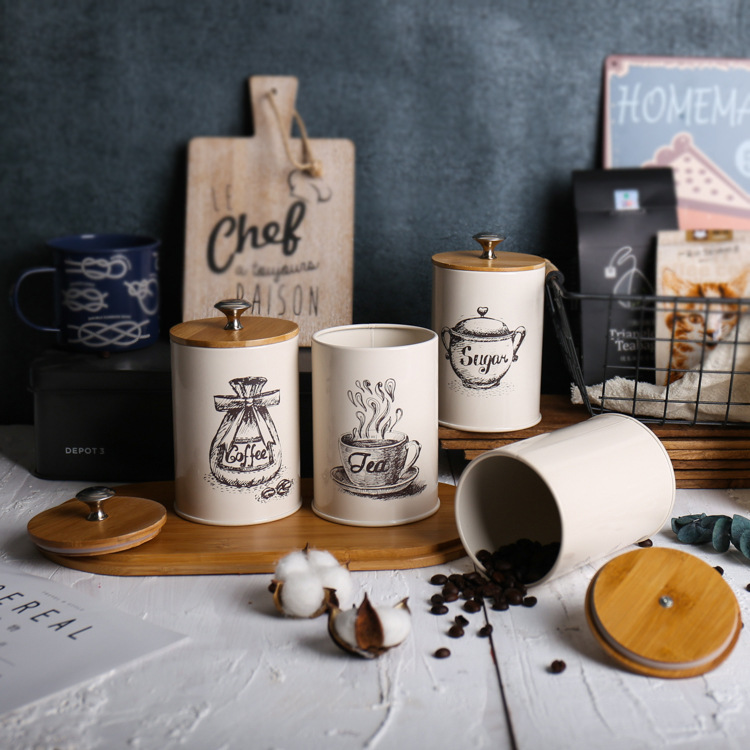 Wholesale Of 2019 New Semi-Handmade Storage Tanks, Exquisite And Environmentally Friendly Galvanized Iron Household Tea And Coffee Storage Tanks details Picture