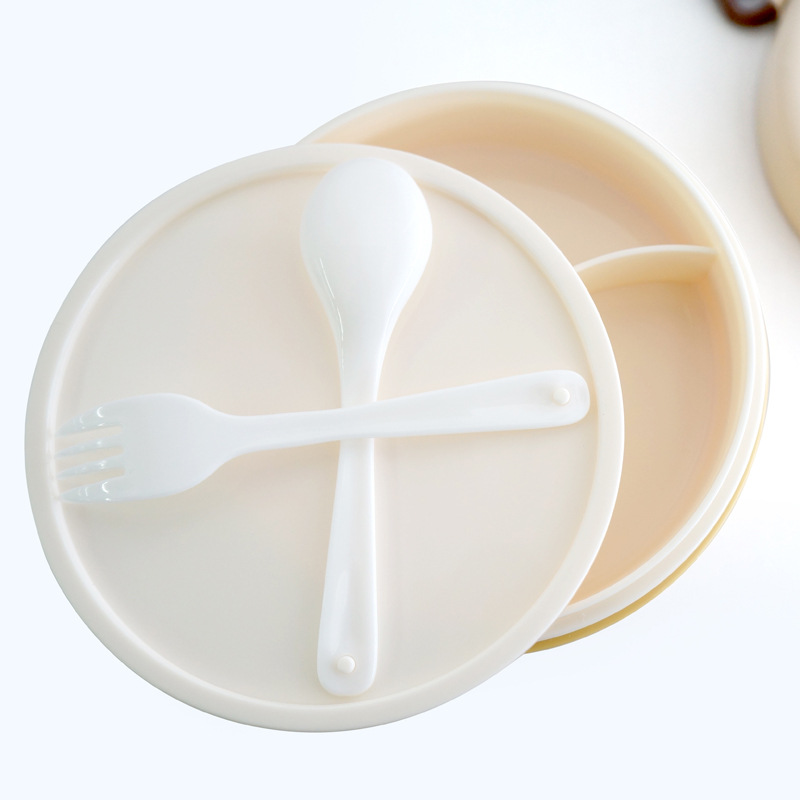 Plastic Japanese round bowl-shaped lunch box, double-layer cartoon student microwave lunch box Specification image