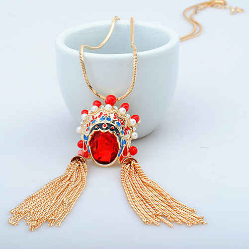 Original jewelry Korean version retro Chinese style crystal sweater chain wholesale Beijing Opera facial mask flower brooch necklace collar full figure
