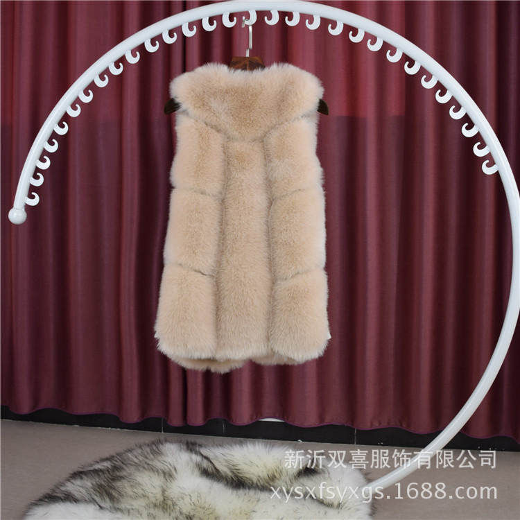 Factory-wholesale faux fox fur vest for winter, mid-length women's faux fur warm vest Specification image