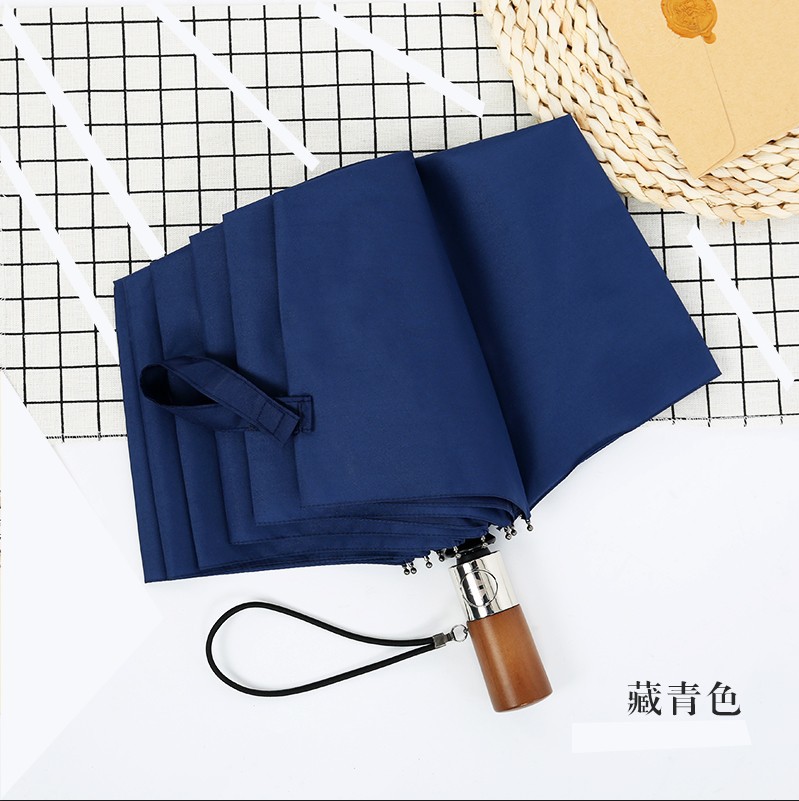 Customized windproof three-fold automatic umbrella, folding umbrella, ten-bone umbrella, men's business solid wood retro gentleman advertising umbrella Application Scenario