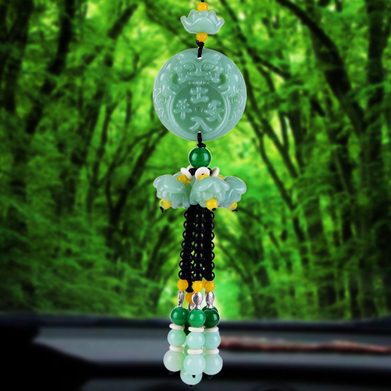 Car pendants, crystal gourds, PI Xiu pendants, green jade lotus car pendants, safety car interior pendants, beaded PI Xiu, national trend details Picture