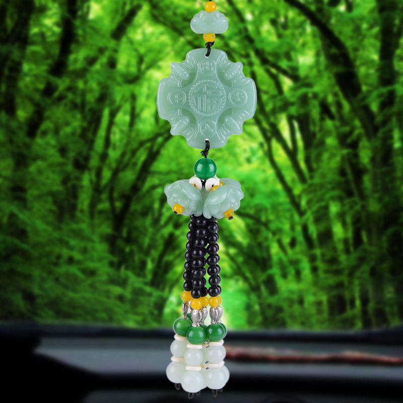 Car pendants, crystal gourds, PI Xiu pendants, green jade lotus car pendants, safety car interior pendants, beaded PI Xiu, national trend Specification image