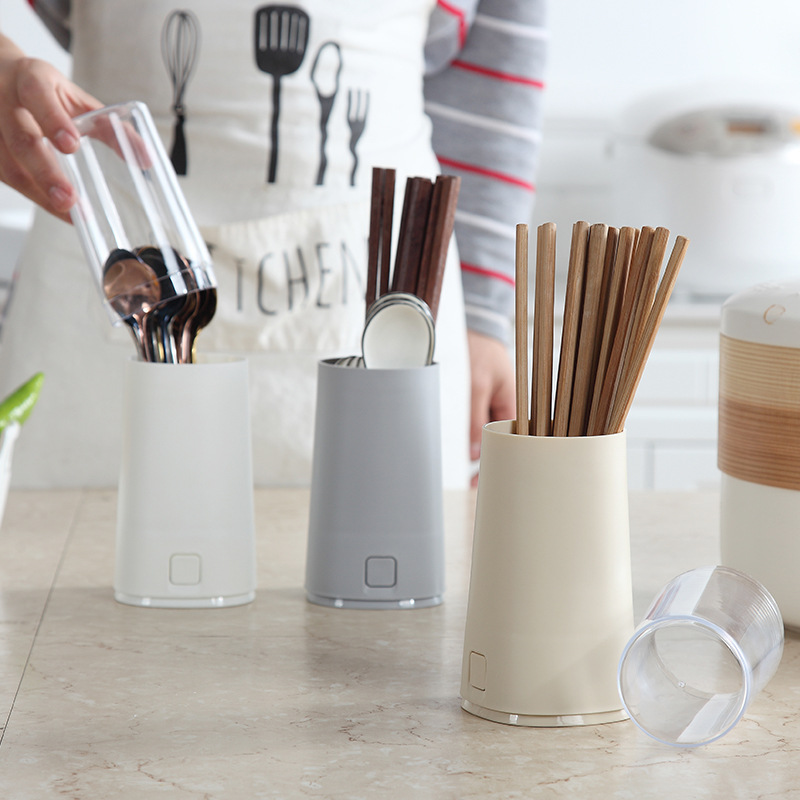 Portable chopsticks holder Plastic chopsticks storage rack Kitchen drain tableware box with lid dustproof spoon storage box details Picture