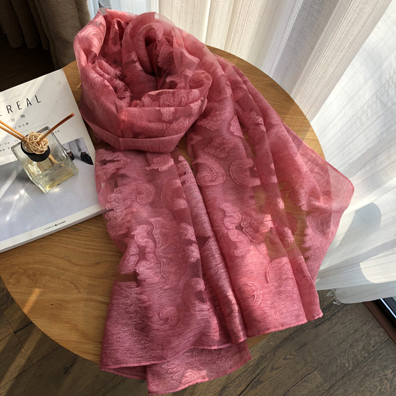 Organza Foreign Trade Scarf Women Spring And Summer New Imitation Silk Dirty Dye Cut Flowers Thin Amazon Scarf Sun Protection Cape Application Scenario