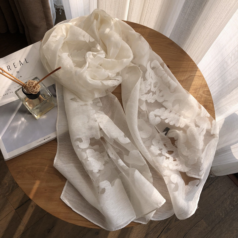 Organza Foreign Trade Scarf Women Spring And Summer New Imitation Silk Dirty Dye Cut Flowers Thin Amazon Scarf Sun Protection Cape