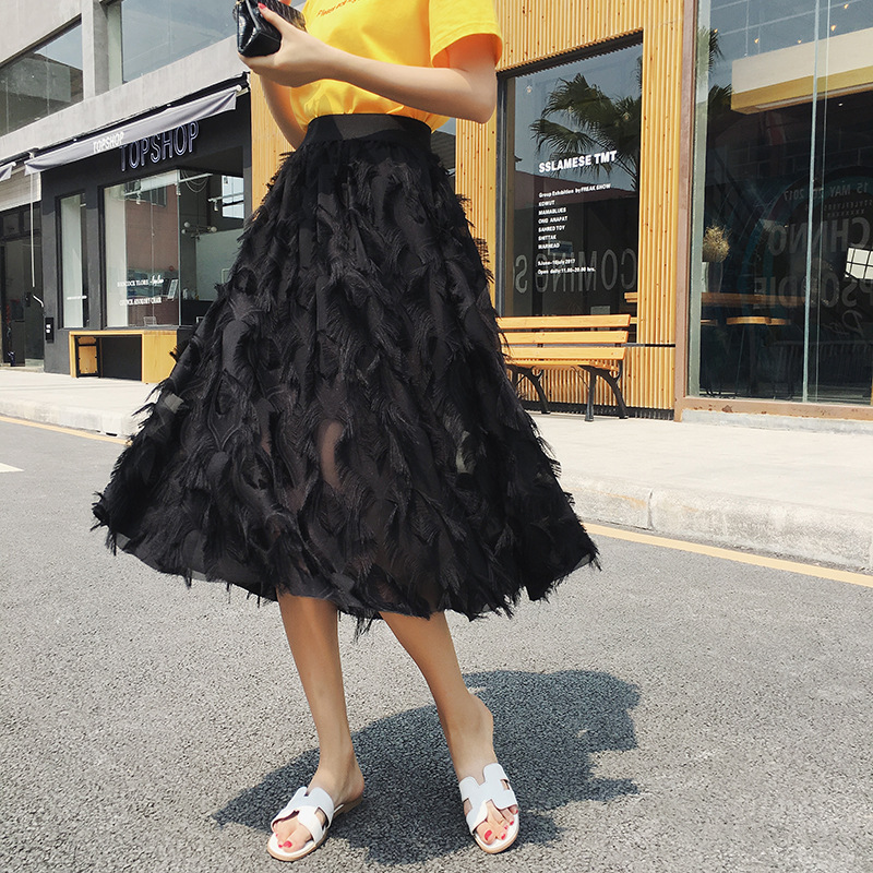 Feather tassel skirt for spring and summer, new European and American fashion, large swing skirt, eyelash decoration skirt for women details Picture