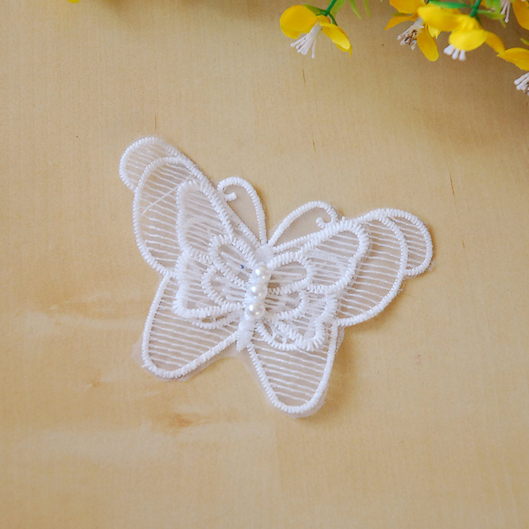 Available in stock: navy blue, white, pink organza, pearl, double-layered butterfly flower, 10.5 cm wide Specification image